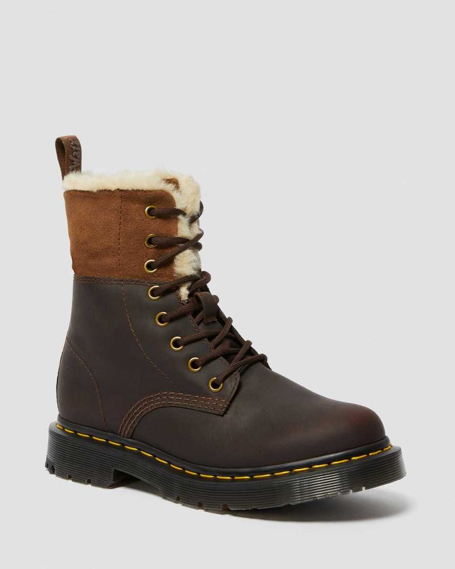 stivali da donna dr martens 1460 dms wintergrip foderati in pelliccia sintetica colore marrone scuro