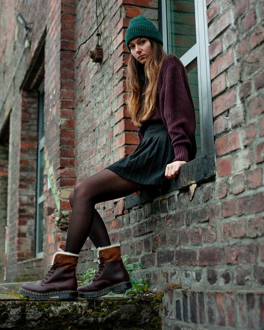 stivali da donna dr martens 1460 dms wintergrip foderati in pelliccia sintetica colore marrone scuro