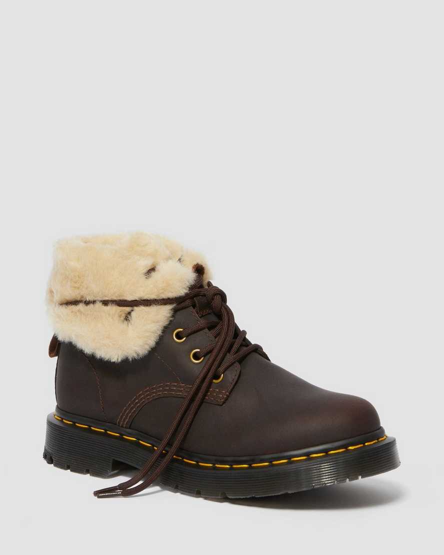 stivali da donna dr martens 1460 dms wintergrip foderati in pelliccia sintetica colore marrone scuro