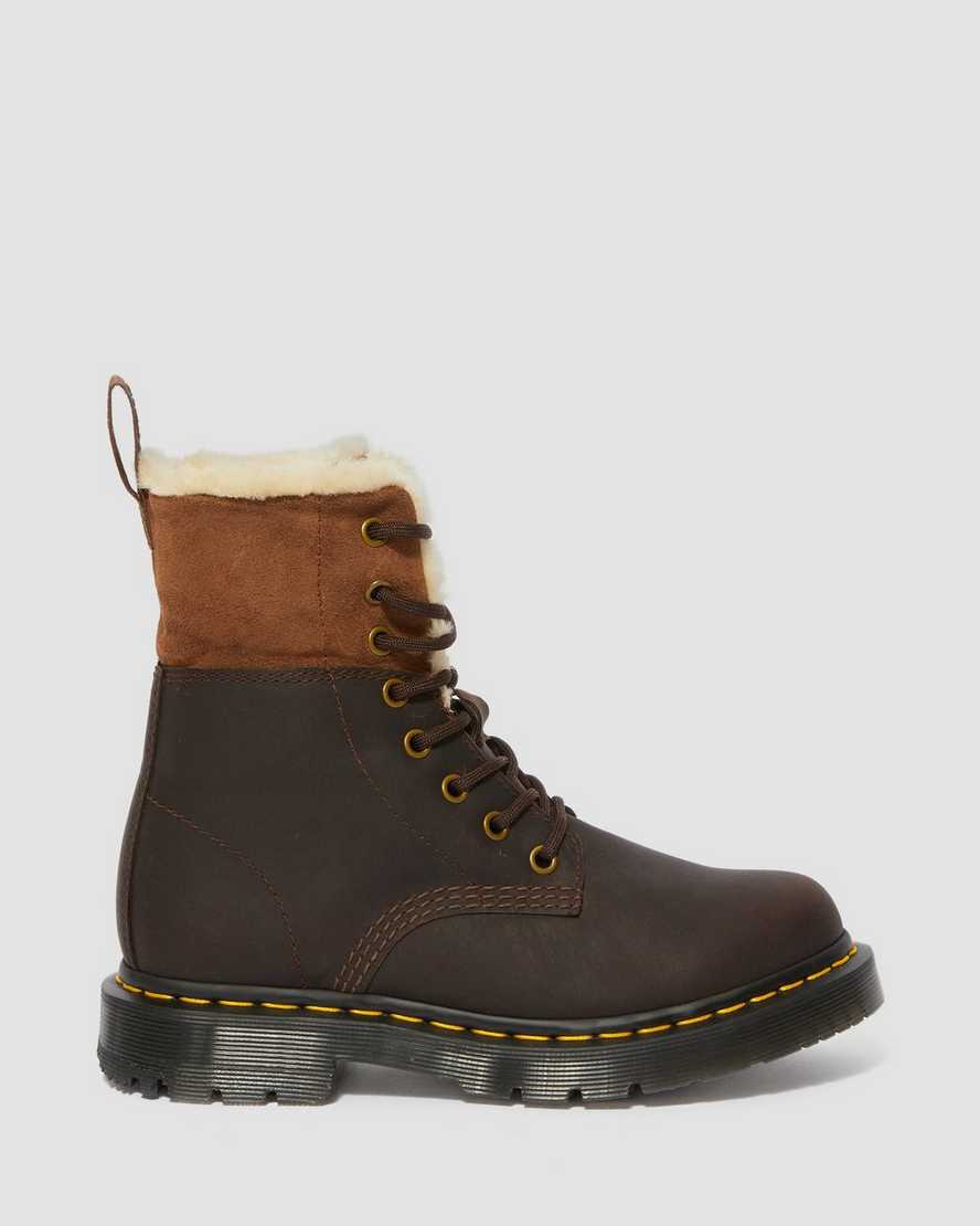 stivali da donna dr martens 1460 dms wintergrip foderati in pelliccia sintetica colore marrone scuro