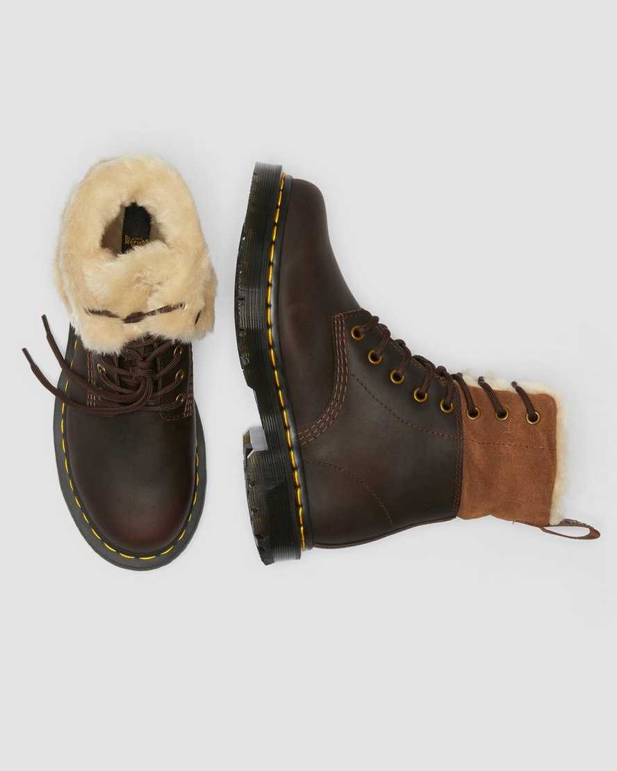 stivali da donna dr martens 1460 dms wintergrip foderati in pelliccia sintetica colore marrone scuro