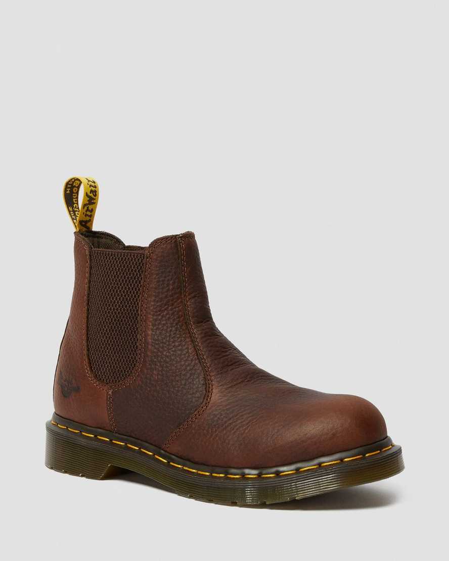 stivali da lavoro da donna dr. martens arbor con punta in acciaio marroni