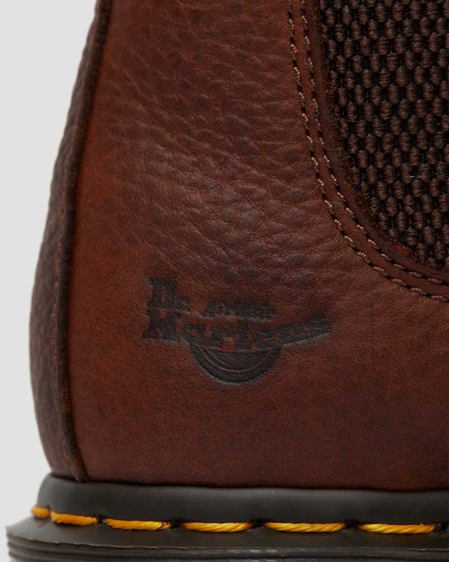 stivali da lavoro da donna dr. martens arbor con punta in acciaio marroni