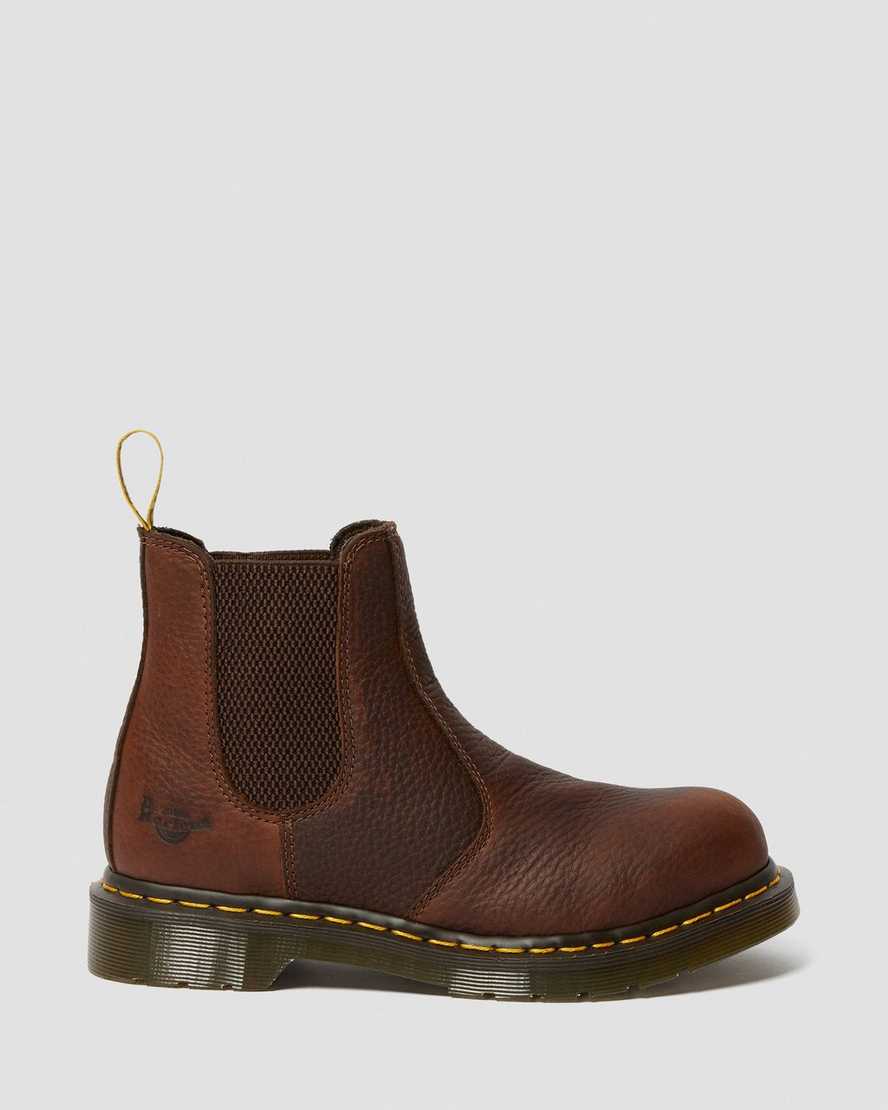 stivali da lavoro da donna dr. martens arbor con punta in acciaio marroni